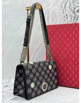 CHRISTIAN DIOR MEDIUM DIORAMA CLASP FLAP SHOULDER BAG IN BLACK EMBROIDERED LEATHER