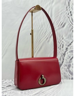 CHRISTIAN DIOR VINTAGE FLAP SHOULDER BAG IN RED LEATHER