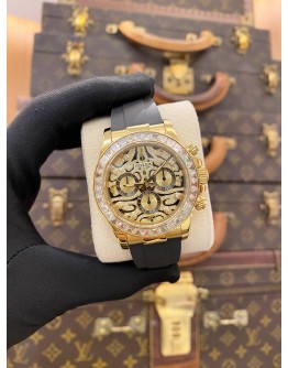 (LIKE NEW) 2015 ROLEX DAYTONA REF 116518 18K 750 YELLOW GOLD UPGRADE REF 116588TBR EYE OF THE TIGER DIAMOND DIAL 40MM AUTOMATIC WATCH