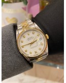 ROLEX DATEJUST 36 REF 16233 HALF 18K 750 YELLOW GOLD WHITE DIAMOND DIAL 36MM AUTOMATIC WATCH