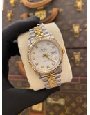 ROLEX DATEJUST 36 REF 16233 HALF 18K 750 YELLOW GOLD WHITE DIAMOND DIAL 36MM AUTOMATIC WATCH