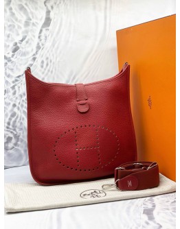 (UNUSED) HERMES EVELYNE III 29 SHOULDER AND CROSSBODY BAG IN ROUGE CASAQUE CLEMENCE LEATHER -FULL SET-