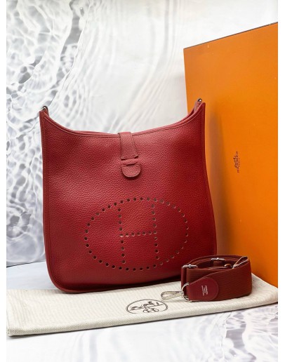 (UNUSED) HERMES EVELYNE III 29 SHOULDER AND CROSSBODY BAG IN ROUGE CASAQUE CLEMENCE LEATHER -FULL SET-