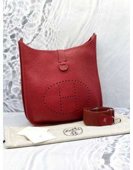 (UNUSED) HERMES EVELYNE III 29 SHOULDER AND CROSSBODY BAG IN ROUGE CASAQUE CLEMENCE LEATHER -FULL SET-