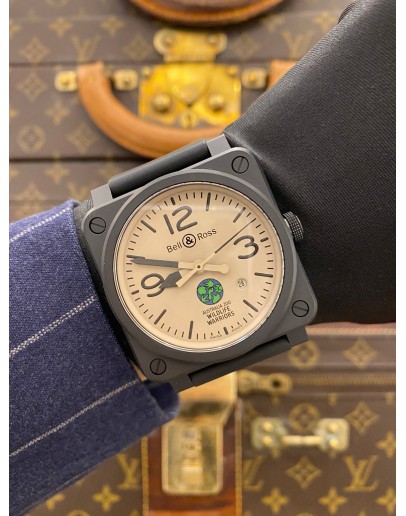 (BRAND NEW) 2023 BELL & ROSS WILDLIFE WARRIORS BR 03-92 LIMITED EDITION TO 25 PIECES CERAMIC REF BR0392-WLW-CE/SCA BROWN DIAL 42MM AUTOMATIC WATCH -FULL SET-