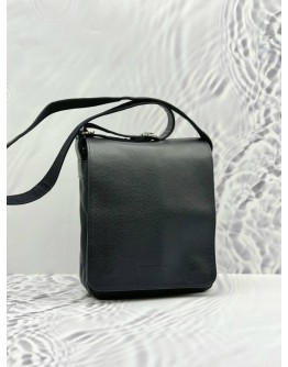 LONGCHAMP FLAP MESSENGER BAG IN BLACK PEBBLED LEATHER