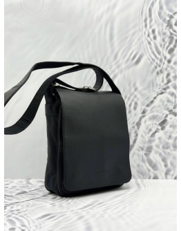 LONGCHAMP FLAP MESSENGER BAG IN BLACK PEBBLED LEATHER