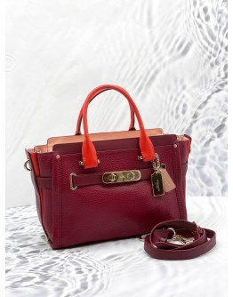(UNUSED) COACH SWAGGER CARRYALL BURGUNDY RED HANDLE CROSSBODY / SHOULDER HANDBAG WITH LONG STRAP