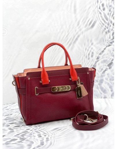 (UNUSED) COACH SWAGGER CARRYALL BURGUNDY RED HANDLE CROSSBODY / SHOULDER HANDBAG WITH LONG STRAP