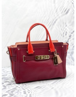 (UNUSED) COACH SWAGGER CARRYALL BURGUNDY RED HANDLE CROSSBODY / SHOULDER HANDBAG WITH LONG STRAP