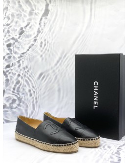 CHANEL LAMBSKIN CC ESPADRILLES IN BLACK SIZE 38 