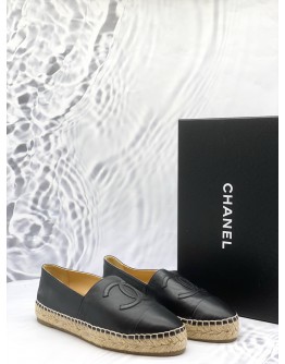 CHANEL LAMBSKIN CC ESPADRILLES IN BLACK SIZE 38 