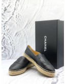 CHANEL LAMBSKIN CC ESPADRILLES IN BLACK SIZE 38 