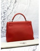 (LIKE NEW) 2015 HERMES KELLY 28 TOP HANDLE BAG WITH STRAP IN ROUGE CASAQUE TOGO LEATHER -FULL SET-