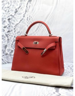 (LIKE NEW) 2015 HERMES KELLY 28 TOP HANDLE BAG WITH STRAP IN ROUGE CASAQUE TOGO LEATHER -FULL SET-