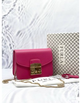 (LIKE NEW) FURLA METROPOLIS MINI CROSSBODY IN HOT PINK - FULL SET-