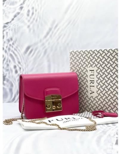 (LIKE NEW) FURLA METROPOLIS MINI CROSSBODY IN HOT PINK - FULL SET-