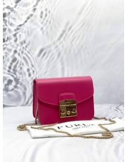 (LIKE NEW) FURLA METROPOLIS MINI CROSSBODY IN HOT PINK - FULL SET-