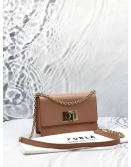 (LIKE NEW) FURLA 1927 CROSSBODY IVY PINK TEXTURED LEATHER WOMAN 