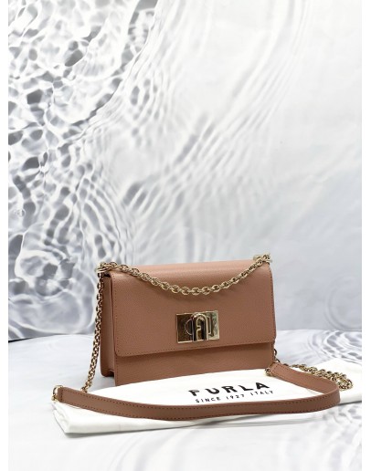 (LIKE NEW) FURLA 1927 CROSSBODY IVY PINK TEXTURED LEATHER WOMAN 