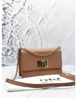 (LIKE NEW) FURLA 1927 CROSSBODY IVY PINK TEXTURED LEATHER WOMAN 