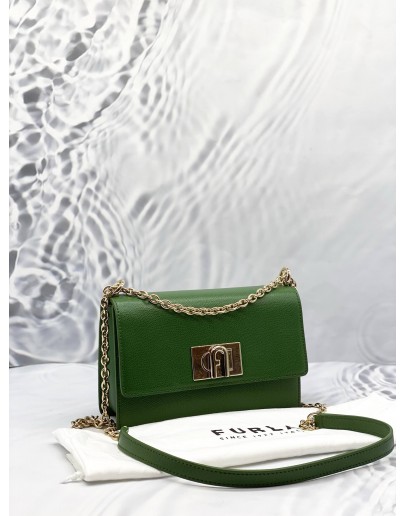 (LIKE NEW) FURLA 1927 CROSSBODY IVY GREEN TEXTURED LEATHER WOMAN 
