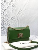 (LIKE NEW) FURLA 1927 CROSSBODY IVY GREEN TEXTURED LEATHER WOMAN 