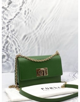 (LIKE NEW) FURLA 1927 CROSSBODY IVY GREEN TEXTURED LEATHER WOMAN 