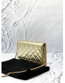 (LIKE NEW) CHANEL WALLET ON CHAIN IN METALLIC GOLD HAMMERED CALFSKIN LEATHER