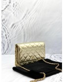 (LIKE NEW) CHANEL WALLET ON CHAIN IN METALLIC GOLD HAMMERED CALFSKIN LEATHER