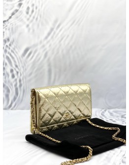 (LIKE NEW) CHANEL WALLET ON CHAIN IN METALLIC GOLD HAMMERED CALFSKIN LEATHER