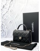 (UNUSED) MICROCHIP 2024 CHANEL SMALL COCO TOP HANDLE AND CROSSBODY BAG IN BLACK CAVIAR LEATHER - FULL SET-