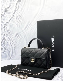 (UNUSED) MICROCHIP 2024 CHANEL SMALL COCO TOP HANDLE AND CROSSBODY BAG IN BLACK CAVIAR LEATHER - FULL SET-