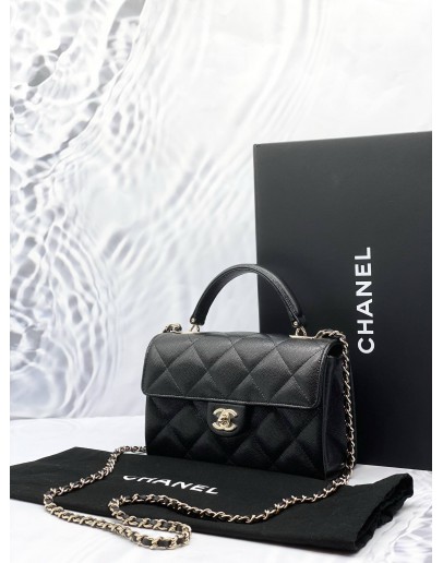 (UNUSED) MICROCHIP 2024 CHANEL SMALL COCO TOP HANDLE AND CROSSBODY BAG IN BLACK CAVIAR LEATHER - FULL SET-