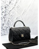 (UNUSED) MICROCHIP 2024 CHANEL SMALL COCO TOP HANDLE AND CROSSBODY BAG IN BLACK CAVIAR LEATHER - FULL SET-
