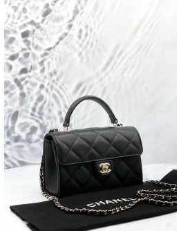 (UNUSED) MICROCHIP 2024 CHANEL SMALL COCO TOP HANDLE AND CROSSBODY BAG IN BLACK CAVIAR LEATHER - FULL SET-