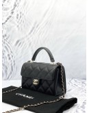 (UNUSED) MICROCHIP 2024 CHANEL SMALL COCO TOP HANDLE AND CROSSBODY BAG IN BLACK CAVIAR LEATHER - FULL SET-