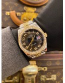 (UNUSED) 2025 ROLEX DATEJUST 36 REF 116243 HALF 18K 750 YELLOW GOLD FACTORY DIAMOND BEZEL BLACK DIAL 36MM AUTOMATIC WATCH -FULL SET-