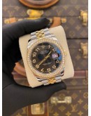 (UNUSED) 2025 ROLEX DATEJUST 36 REF 116243 HALF 18K 750 YELLOW GOLD FACTORY DIAMOND BEZEL BLACK DIAL 36MM AUTOMATIC WATCH -FULL SET-