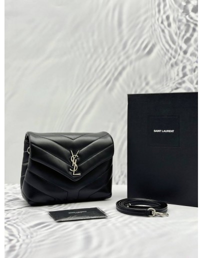 (UNUSED) 2020 YSL SAINT LAURENT LOULOU TOY CROSSBODY BAG IN BLACK CALFSKIN LEATHER -FULL SET-