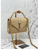 (LIKE NEW) 2021 YSL SAINT LAURENT COLLEGE MEDIUM TOP HANDLE AND SHOULDER BAG IN BEIGE CALFSKIN LEATHER 