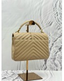 (LIKE NEW) 2021 YSL SAINT LAURENT COLLEGE MEDIUM TOP HANDLE AND SHOULDER BAG IN BEIGE CALFSKIN LEATHER 
