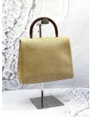 CHANEL VINTAGE KELLY WOODEN TOP HANDLE BAG IN BEIGE CANVAS 