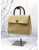 CHANEL VINTAGE KELLY WOODEN TOP HANDLE BAG IN BEIGE CANVAS 
