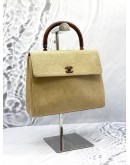 CHANEL VINTAGE KELLY WOODEN TOP HANDLE BAG IN BEIGE CANVAS 