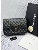 (LIKE NEW) CHANEL CLASSIC JUMBO DOUBLE FLAP SHOULDER BAG IN BLACK CAVIAR LEATHER -FULL SET-