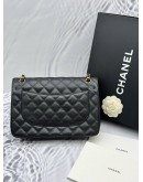 (LIKE NEW) CHANEL CLASSIC JUMBO DOUBLE FLAP SHOULDER BAG IN BLACK CAVIAR LEATHER -FULL SET-