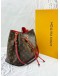 2018 LOUIS VUITTON NEONOE MM SHOULDER BAG IN BROWN MONOGRAM CANVAS AND RED CALFSKIN LEATHER