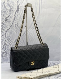 (MERDEKA SALE) CHANEL CLASSIC JUMBO CAVIAR DOUBLE FLAP BAG WITH GOLD HARDWARE 