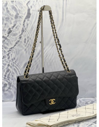 (MERDEKA SALE) CHANEL CLASSIC JUMBO CAVIAR DOUBLE FLAP BAG WITH GOLD HARDWARE 